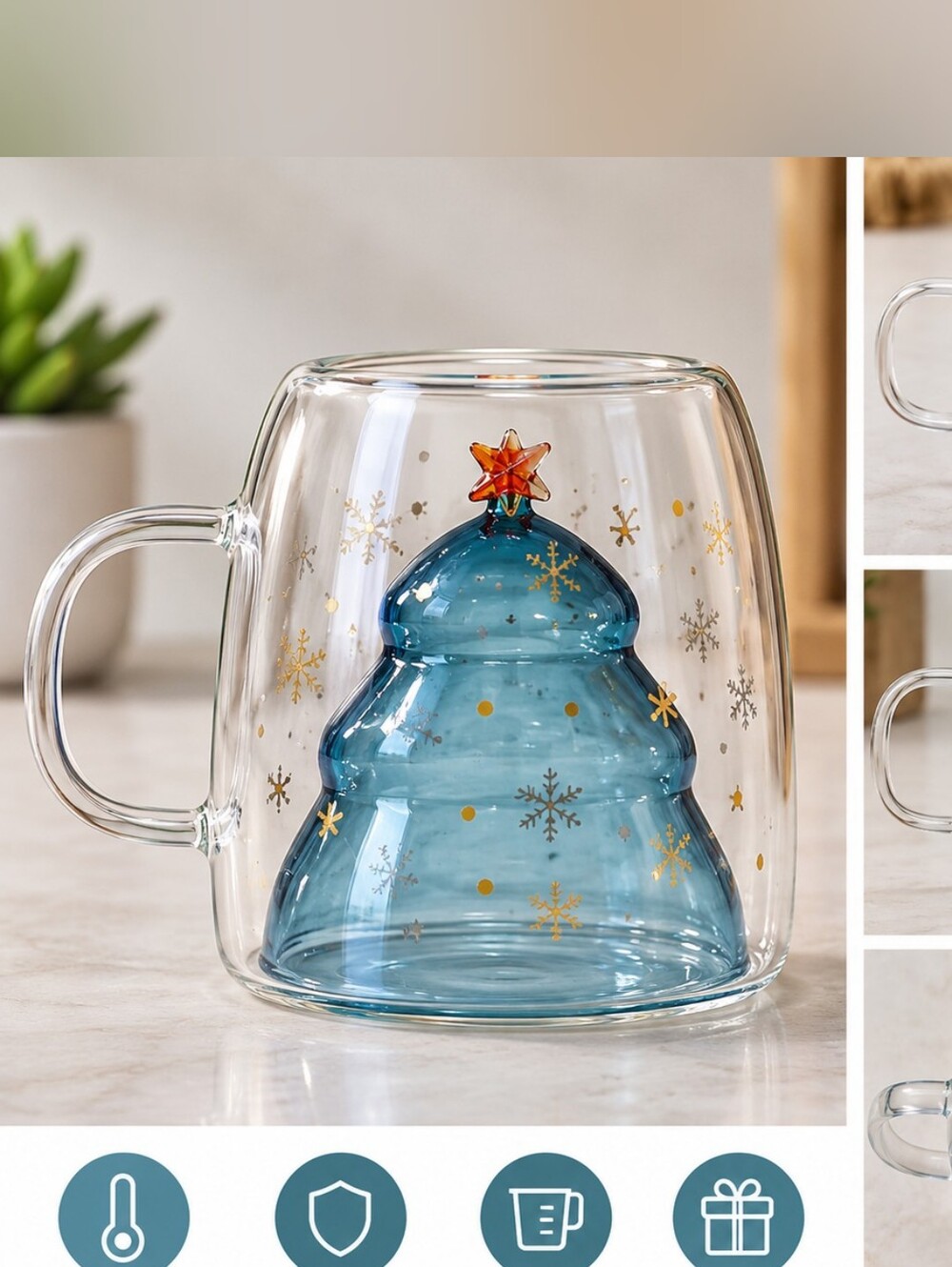 New double wall christmas glass mug #03